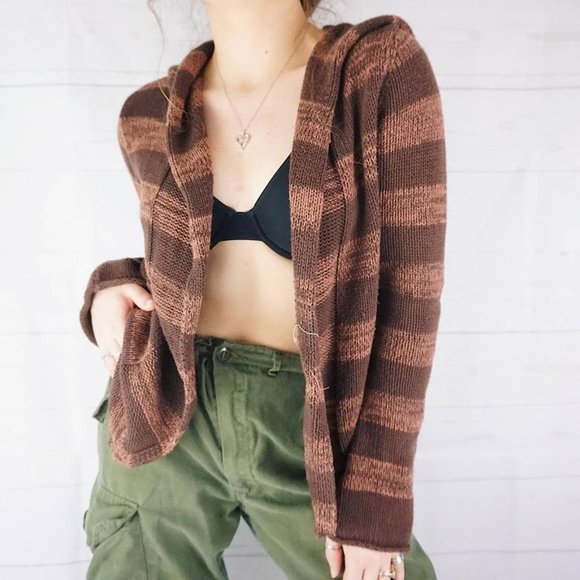 🍓ROXY FAIRY CORE BROWN KNIT CARDIGAN WITH HOODIE🍓 - Picture 3 of 4